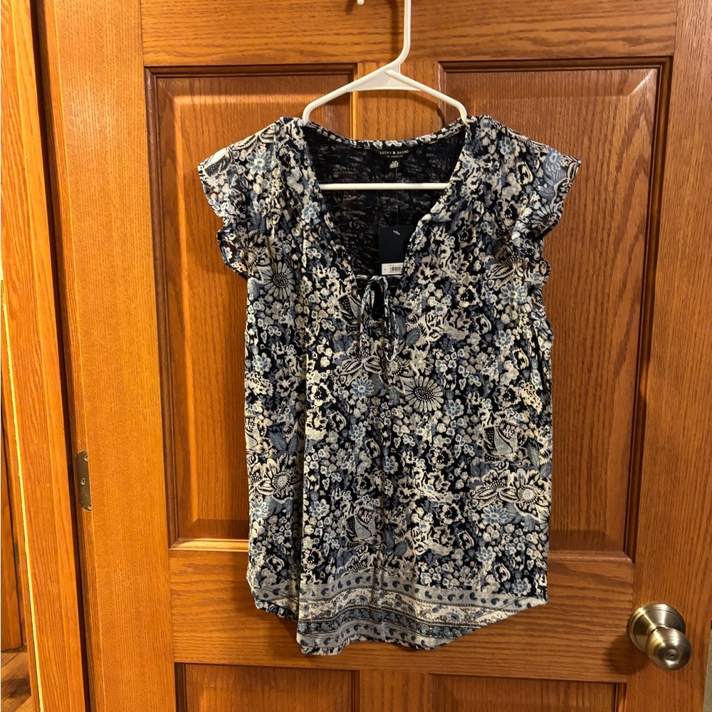 Lucky Brand Blue and White Floral Blouse NWT S